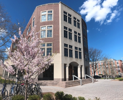 Outside of CS building in the spring.